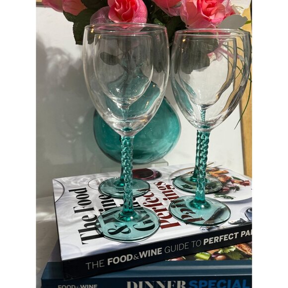 Vintage Cristal D’Arques Angelique Aqua Twisted Stem Wine Glass Set Of 4 - Picture 2 of 10